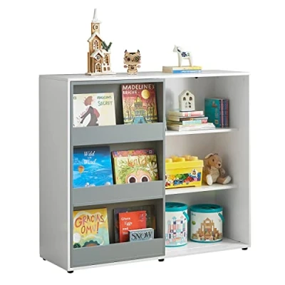 Image of SoBuy KMB33 W, Children Kids Bookcase Book Shelf Toy Storage Display Organizer Cabinet with Sliding Door