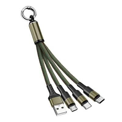 Image of Zigmoon hair AOYIY Multi USB Charger Cable 15CM, 3 in 1 Short Fast Charging Keychain with Micro/USB Type C Connector for Cell Phones Tablets and More (Green)