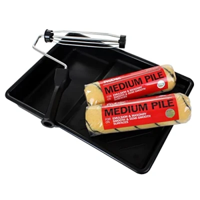 Image of ProDec 9 inch x 1.5&quot; 4 Piece Twin Medium Pile Woven Paint Rollers, Cage Frame and Tray Set for Painting with Emulsion Masonry Paints on Interior Exterior Walls Ceilings, 9&quot;