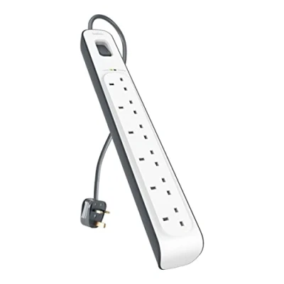 Image of Belkin 6 Way/6 Plug 2m Surge Protection Extension Lead Strip, White