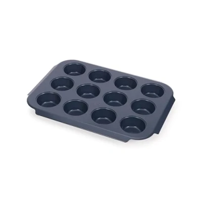 Image of Joseph Nest™ Bake 12 Cup Non Stick Muffin Tray, Carbon Steel, Easy Pull Handles, Stackable, Space Saving Design, 10 Year Guarantee