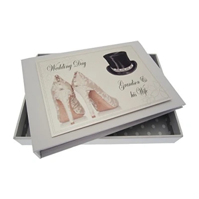 Image of White Cotton Cards Grandson and Wife Wedding Day Tiny Album (Top Hat/Shoes)