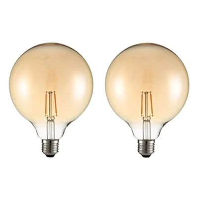 Image of TEKLED® G125 Filament Vintage LED Bulbs E27 Edison Screw Energy Saving 2W Light Bulb 22W Equivalent NONDIMMABLE Amber 2400K 220LM 2 Pack Warm White