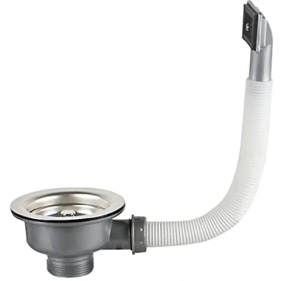 Image of Qrity 114mm Kitchen Sink Waste Fittings 1½&quot; Basket Strainer and Rectangle Overflow, Stainless Steel Kit