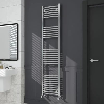 Image of Warmehaus Contemporary Curved Bathroom Heated Towel Rail Radiator Rad 1800 x 400mm Chrome