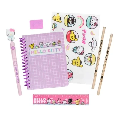 Image of Blue Sky Studios Hello Kitty Stationery Case &amp; Kawaii School Supplies for Girls, Includes Stickers Notebook Pencils Ruler Sharpener Eraser Fidget Pen Storage