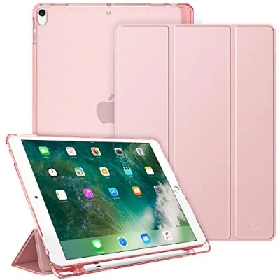 Image of FINTIE Case Compatible with iPad Air 3rd Generation (2019)/ Pro 10.5 (2017) Lightweight Standing Slim Shell Frosted Back Cover, Auto Wake/Sleep, w/Pencil Holder, Rose Gold