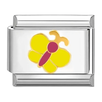 Image of Quiges 9mm Italian Style Charm Link Module Stainless Steel Yellow Butterfly for Bracelets