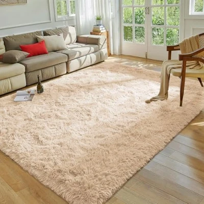 Image of MOONLIGHT20015 Rugs Living Room 120 x 170 Fluffy Beige Area for Bedroom Super Soft Large Shaggy Pile Non Slip Shedding Rug Modern Plush Carpet Lounge