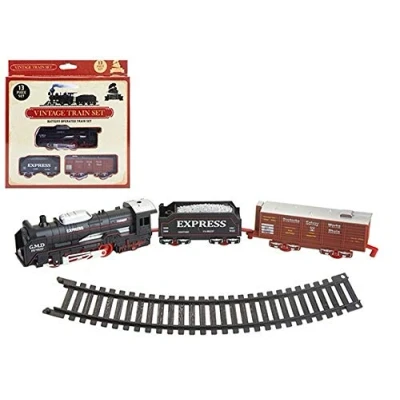 Image of Vintage Train &amp; Track Set 13 Pieces Classic Retro Electric Toy With Tracks Battery Operated