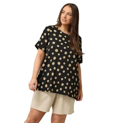 Image of EVANS Curve Crepe Spot Print Top Women&#039;s Plus Size Black