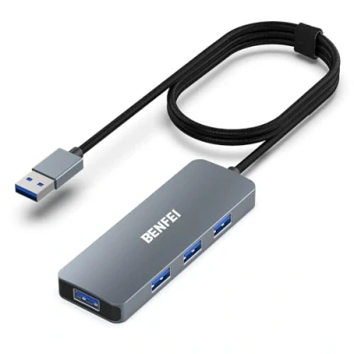 Image of BENFEI Usb Hub, Ultra Slim 3.0 Hub 4 Ports with 1 Meter Cable Compatible for MacBook, Mac Pro, Mini, iMac, Surface XPS, PC, Flash Drive, Mobile HDD[Aluminium Shell&amp;Nylon Cable]