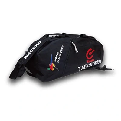 Image of WACOKU Taekwondo Duffel Sports Bag &amp; Back Pack, WT Approved, Black, Nylon