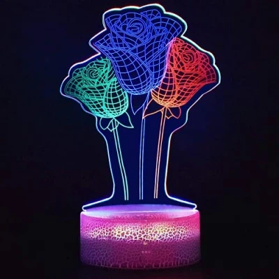 Image of LETOUR 3D Illusion Lamp Christmas Toy Gift Night Light for Kids Boys Men&#039;s Women&#039;s, Rose Bedside Table 7 Colour Changing Touch Room Decoration (Rose Flower)