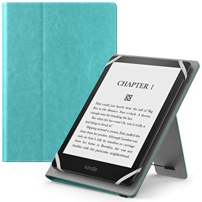 Image of MoKo Universal Case for 6&quot;,6.8&quot;,7&quot; Kindle eReaders Fire Tablet Kindle/Kobo/Voyaga/Lenovo/Sony E Book Tablet, Lightweight PU Leather Folio Shell Cover Case, with Hand Strap/Kickstand, Sky Blue