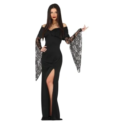 Image of FIESTAS GUIRCA Goth Family Mother Elegant Long Black Dress Fancy Costume Adult Woman Size L 14 16