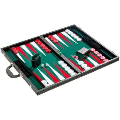 Image of Philos Tournament 21 inch Backgammon Set briefcase style with green surface