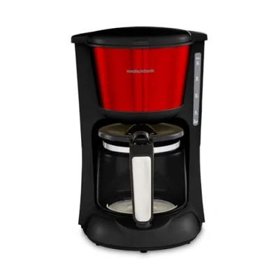 Image of Morphy Richards Equip Filter Coffee Machine, Pour Over Technology, 10 Cup Capacity, Fast Brew, Anti Drip, Easy Clean Reusable Filter, Keep Warm, Aroma Blender, Red and Black, 162503
