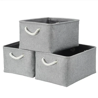 Image of Mangata Large Storage Boxes, Fabric Basket Set of 3 for Shelves, 16.1 x 12.2 7.9 Inches (Grey, Large)