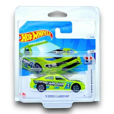 Image of Hot Wheels &#039;15 Dodge Charger SRT (Lime Green &amp; Black) 1/10 HW First Response 2024 7/250 (Short Card) COMES IN A GENUINE KLAS CAR KEEPER PROTECTOR CASE HTC87