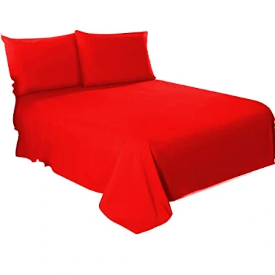 Image of Looms &amp; Leaves Cotton Blended Soft Flat Sheet Bed Sheets Single Double King (RED, HOUSE WIFE PILLOW CASE PAIR)