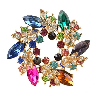 Image of Mecool Bauhinia Brooch Pin for Women Flower Elegant Simulated Crystal Brooches Colourful