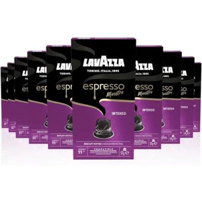 Image of Lavazza, Espresso Maestro Intenso, 100 Aluminium Capsules Compatible with Nespresso Original Machines, Wood, Spice, &amp; Cocoa Notes, Arabica Robusta, Intensity 11/13, Medium Roasting