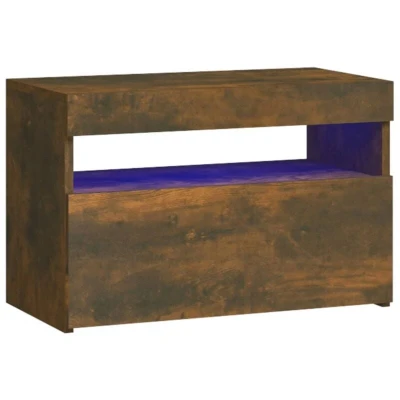 Image of vidaXL Bedside Cabinet with LED Lights Smoked Oak 60x35x40 cm