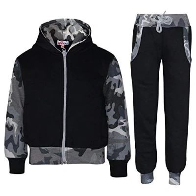 Image of A2Z 4 Kids Girls Boys Tracksuit Plain Camouflage Contrast Fleece Hooded Top With Bottom Joggers Suit T.S 101 Camo Purple 13
