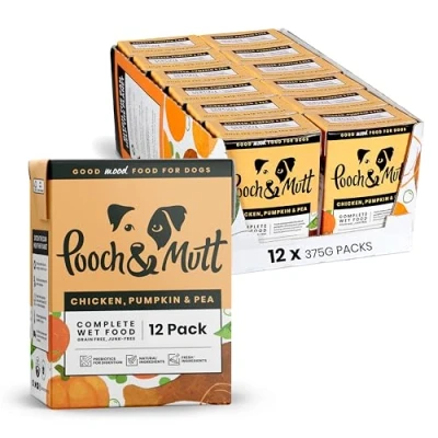 Image of Pooch &amp; Mutt Chicken, Pumpkin Pea Pack of Complete Wet Dog Food, Dry Food Topper, 12x375g