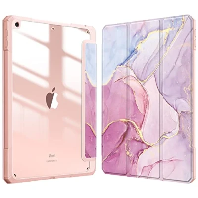 Image of FINTIE Hybrid Case Compatible with iPad 9th / 8th 7th Generation (2021/2020/2019 Release) 10.2 inch Shockproof Cover Clear Back Shell w/Pencil Holder, Auto Wake/Sleep, Glittering Marble