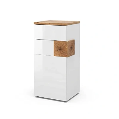 Image of Vicco Midi cabinet Eden, White High Gloss/Artisan oak, 40 x 84 cm