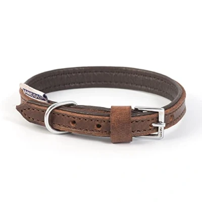 Image of Ancol Heavy Duty Vintage Padded Leather Chestnut Collar Pet Training Accessory 45 54cm, Size 6