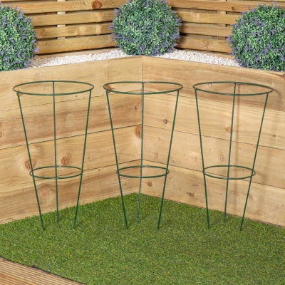 Image of Pack of 3 Tom Chambers Urban Green Conical Garden Plant Support Ring 30cm Medium