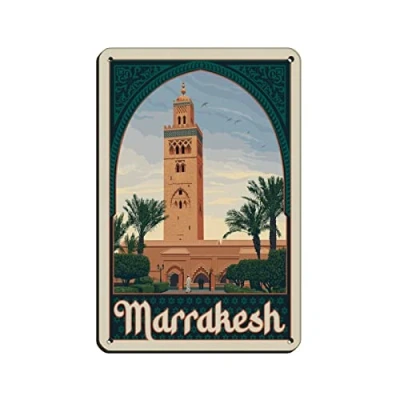 Image of AZOLID Metal Signs Morocco Marrakesh Travel Tin Wall Art Poster for Home Bar Cafe Garage Bathroom 30x20CM
