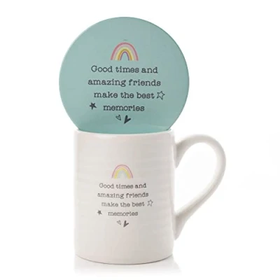 Image of Widdop Friends Make Memories Gift Set Mug &amp; Coaster in A Box Love Life Range Gifts LL445