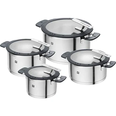 Image of ZWILLING Simplify Stainless Steel Pot Set, 4 Pieces, Integrated Sieve, Suitable for Induction, Silver Black