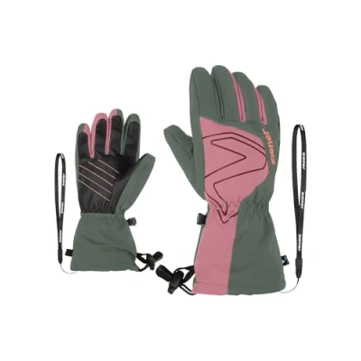 Image of Ziener Children&#039;s Laval Ski Gloves, Winter Sports, Waterproof, Long Cuff, Green Mud, 7.5