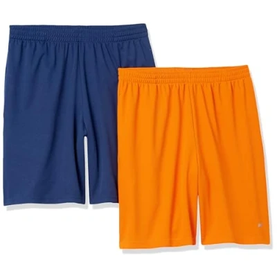 Image of Amazon Essentials Men&#039;s Performance Tech Loose Fit Lightweight Shorts (Available in Big &amp; Tall), Pack of 2, Navy/Tomato Red, XL
