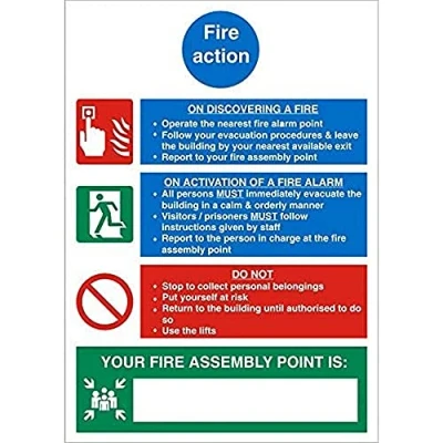 Image of Seco Fire Action Prisons Sign, 150mm x 200mm 1mm Semi Rigid Plastic