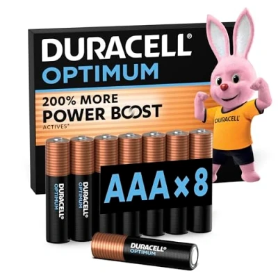 Image of Duracell Optimum AAA Batteries (8 pack) Alkaline 1.5V Up To 100% Extra Life or Power Meets Demands Of Modern Devices Recyclable, 0% Plastic Packaging LR03 MX2400