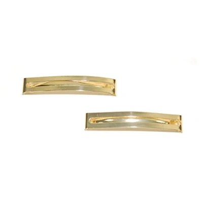 Image of Card of 2 Open Rectangle Unsprung Barrette Hair Clips Gold 6cm
