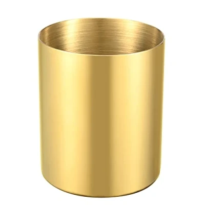 Image of Gold Pencil Holder for Desk, 304 Stainless Steel Cup, Pen Pot, Vases Flower Makeup Brush Holder, Desktop Accessory Stationery Organizer