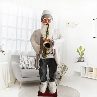 Image of MOFGOE Animated Dancing Santa Life Size, Blowing Saxophone Claus, Freestanding Claus Figurines, Electric Dolls for Kids, Christmas Party Decorations,9