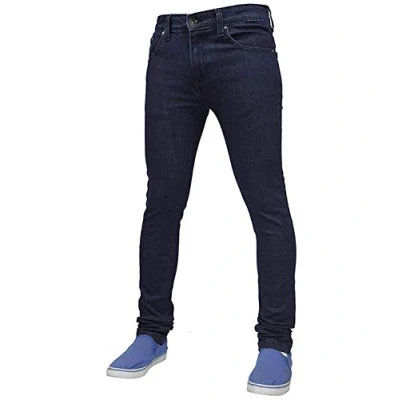 Image of True Face Mens Jeans Skinny Denim Pants Stretch Fit Trouser Zip Fly Elasticated Cotton Bottoms Casual Wear 5 Pockets 021 Dark Blue Waist 30 R