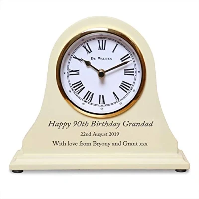 Image of De Walden Grandad&#039;s 90th Birthday Engraved Wooden Mantel Clock Beige 18cm x 15cm Granddad Ninetieth