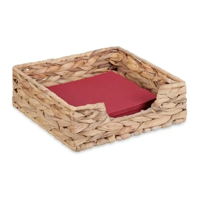 Image of Relaxdays Holder, for 33x33 Napkins, Braided Design, Square Basket, Storage Tray, Water Hyacinth, Natural, Plant fibre, 7.5 x 23 cm