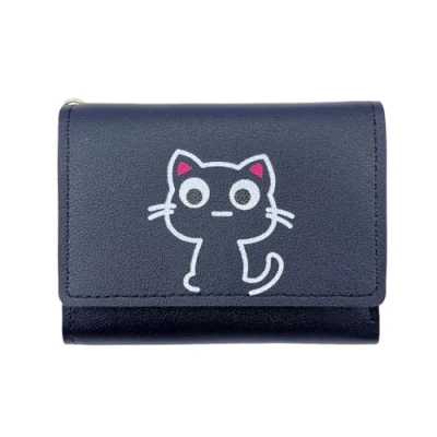 Image of NISCAYA Cartoon Cat Trifold Wallet Pattern Credit Card Holder Cash Pockets ID Window with Paw Pendant Leather Blocking Small for Girls and Ladies Womens