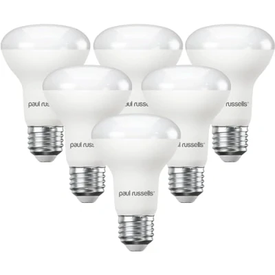 Image of paul russells Warm White E27 Spotlight 8.5W LED Reflector R63 Light Edison Screw 60w Equivalent Bulb 806 Lumen 2700K Frosted 120 Beam Angle ES Energy Saving Lightbulbs, Pack of 6