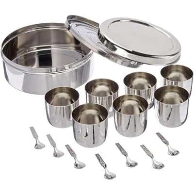 Image of AYUSHNAIK spice container masala dabba 7 Compartments, box,steel dabba,Spice box,stainless steel box indian with containers